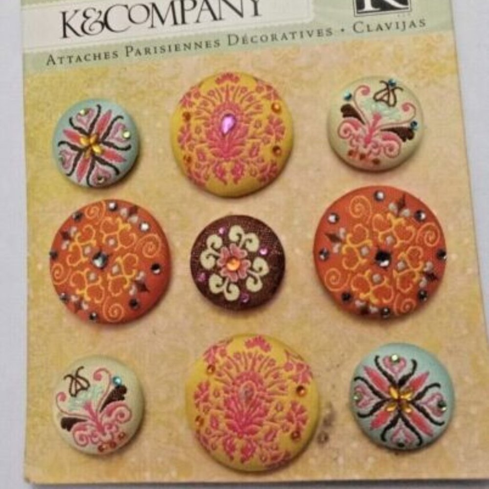 K & Company  Scrapbooking  Que Sera Sera Fabric Brads 577176 New